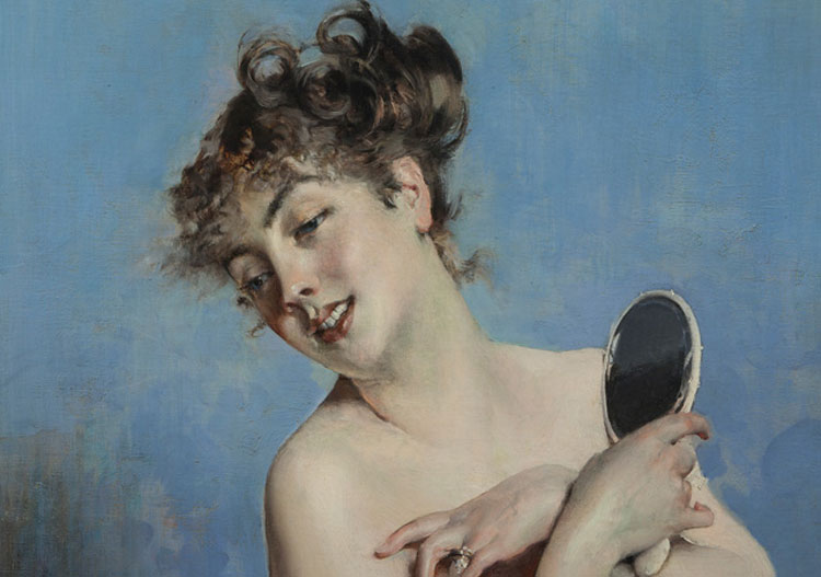 Giovanni Boldini, Giovane donna in déshabillé (La toilette), dettaglio (1880 circa; collezione privata)