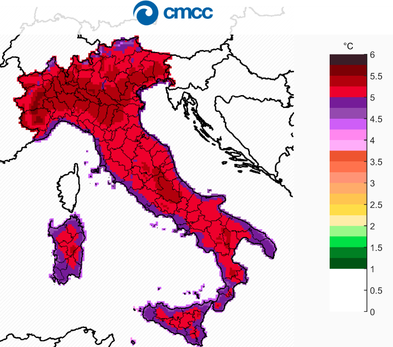In Italia previsto aumento delle temperature tra 1 e 6 gradi