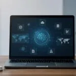 Persona che osserva una dashboard AI con collegamenti tra API, dati, governi e servizi digitali.