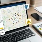 Scrivania digitale con mappa OSINT generica, marker, fonti e checklist di verifica.