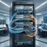 Router aziendale in un'infrastruttura di rete, simbolo del ruolo strategico dei dispositivi di rete nelle operazioni di cyber intelligence.